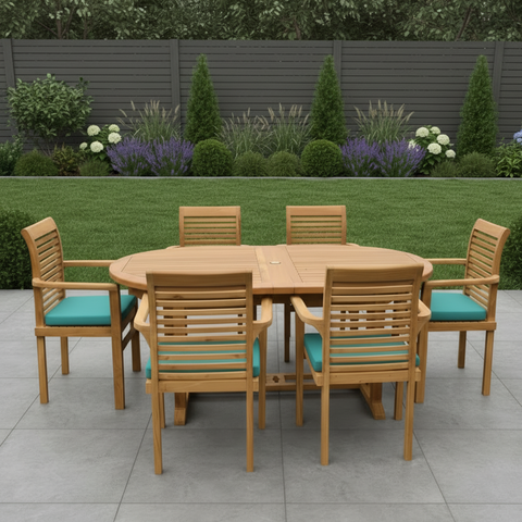 Heritage Teak Wood Outdoor Dining Set | 6 Seater | With Weatherproof Cushions