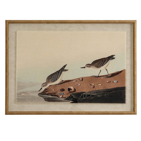Stints on linen in beaded frame