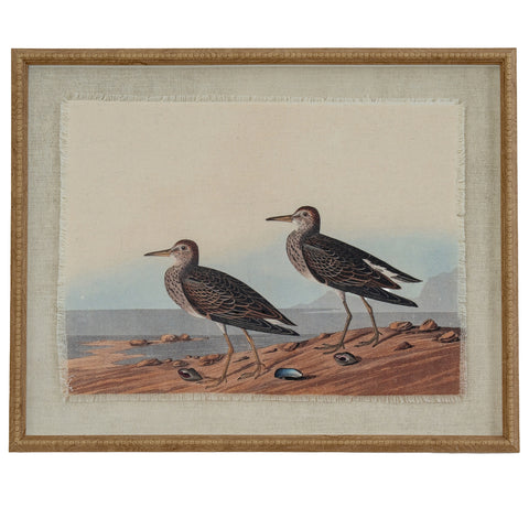 Sandpipers on linen in beaded frame