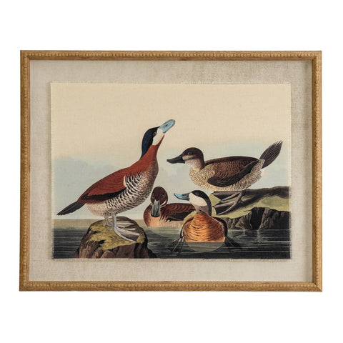 Ducks On Linen In Beaded Frame