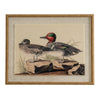 Teals on linen in beaded frame