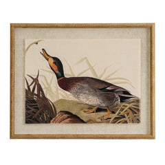 Duck On Linen In Beaded Frame