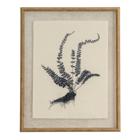 Spleenwort fern on linen in beaded frame