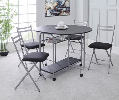 Stowaway Dining Set with Padded Seats - Black/Silver