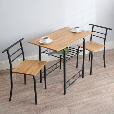 Compact Dining Set - Oak Top with Black Frame