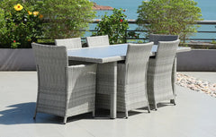 Bridgetown 6 Seater Rectangular Rattan and Polywood Grey Garden Dining Set 200cm
