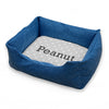 Personalised Blue Comfort Dog Bed with Grey Spots Design - Heritage Gardens UK Online Garden Centre
