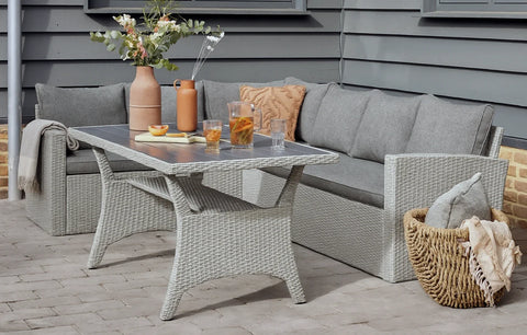 Stockholm 6 Seater Grey Rattan Corner Garden Dining and Lounge Set - Heritage Gardens UK Online Garden Centre
