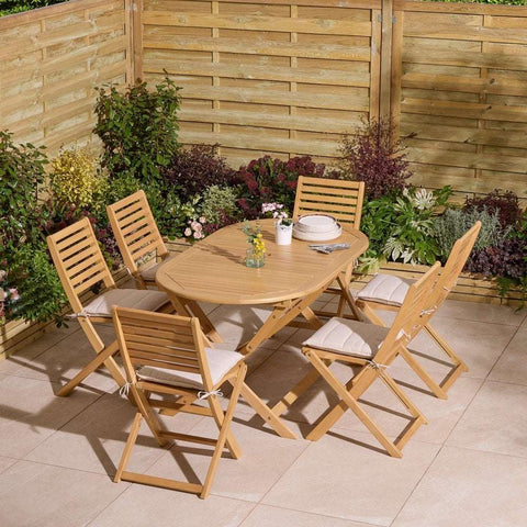 Ashdown Folding 6 Seat Oval Dining Set with Cushions - Heritage Gardens UK Online Garden Centre