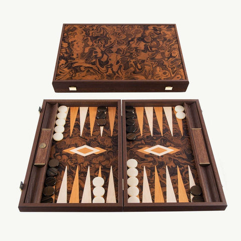 Manopoulos Californian Walnut Burl Luxury Backgammon Set - Heritage Gardens UK Online Garden Centre