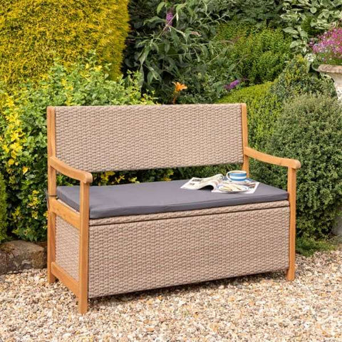 Rowlinson Alderley Rattan Storage Bench - Natural - Heritage Gardens UK Online Garden Centre