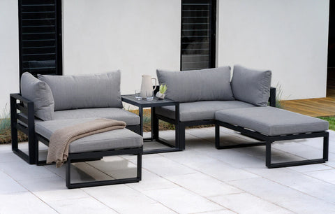Santorini Grey 4 Seater Modular Aluminium Lounge Set with Side Cushions - Heritage Gardens UK Online Garden Centre