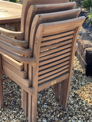 St Tropez Premium Teak Oval Table with 8 Stacking Chairs