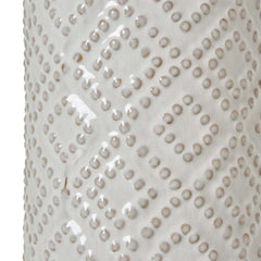 White Beaded Ceramic Lamp With Linen Shade