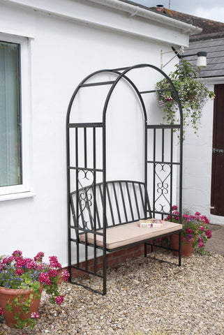 Metal Garden Arch & Bench with Cushion