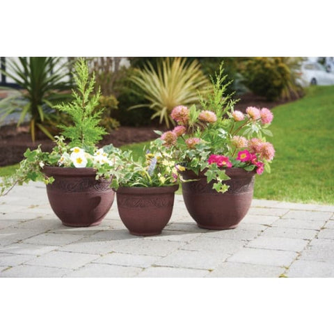 Greenhurst Set of 3 Brown Antique Planters - Greenhurst Set of 3 Brown Antique Planters - Garden Planters