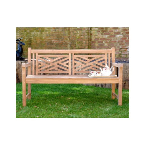 Oxford Cross Weave Back Teak Garden Bench 150cm - Garden Benches