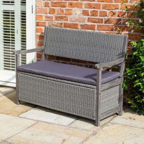 Rowlinson Alderley Rattan Storage Bench - Grey - Heritage Gardens UK Online Garden Centre
